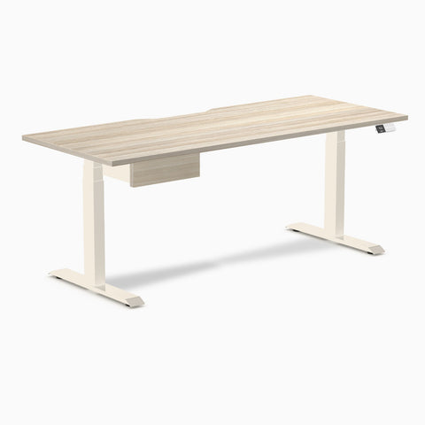 Desky Dual Scalloped Melamine Standing Desk With Drawer - Classic Oak / 1800x750mm / Wheat