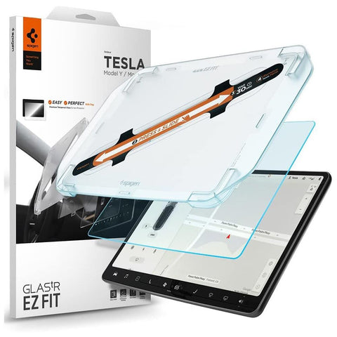 Spigen Tesla Model Y Juniper (2025-2026) GLAS.tR EZ Fit Glass Screen Protector 15.4" (Black)