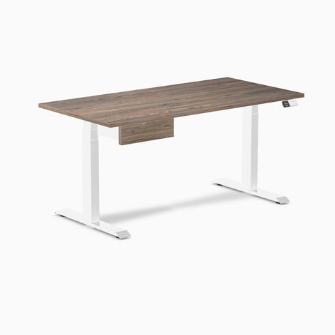 Desky Dual Melamine Standing Desk With Drawer 150cm Natural Walnut Desktop and White Frame