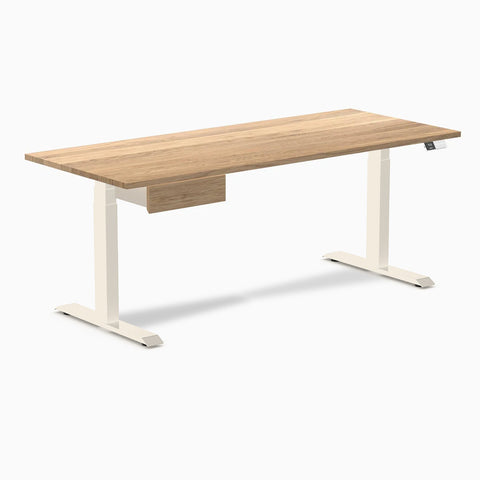 Desky Dual Hardwood Standing Desk With Drawer 180cm White Oak Desktop and Wheat Frame