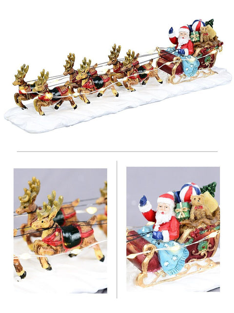 Christmas Warehouse - ORNMV102 Santa, Sleigh & Reindeers In Snow With Warm White LED Lights | 22cm Classic Palette