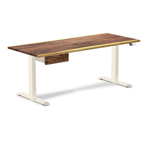 Desky Dual Hardwood Standing Desk With Drawer 180cm Saman Desktop and Wheat Frame