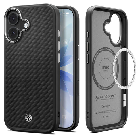 SPIGEN Enzo Aramid Camera Control Button MagSafe Case for iPhone 17 (Black Silver)