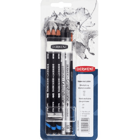 Derwent Watersoluble Sketch Graphitone Pencils Mixed Media Paintbrush [Pack 6]