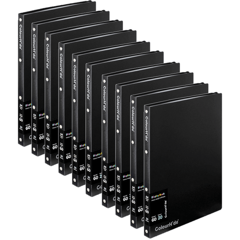 10 Pack Colourhide Refillable Display Book 20 Pockets Medium Weight A4 Black