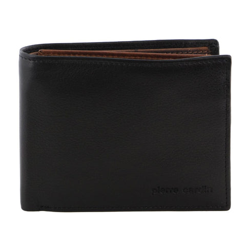 Pierre Cardin Men's Italian Leather RFID Tri-Fold Wallet 12cm Black Cognac