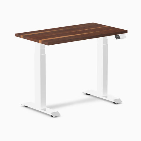Desky Dual Mini Hardwood Sit Stand Desk 90cm Pheasantwood Desktop and White Frame
