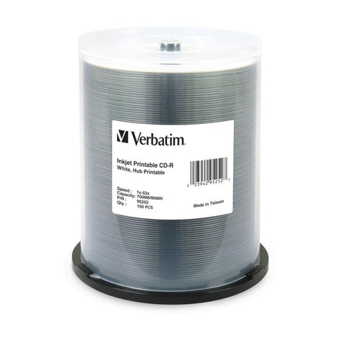 VERBATIM CD-R White Wide InkJet 52x Speed Blank Discs 700MB 100pc