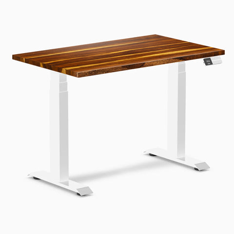 Desky Dual Mini Hardwood Sit Stand Desk 100cm Pheasantwood Desktop and White Frame