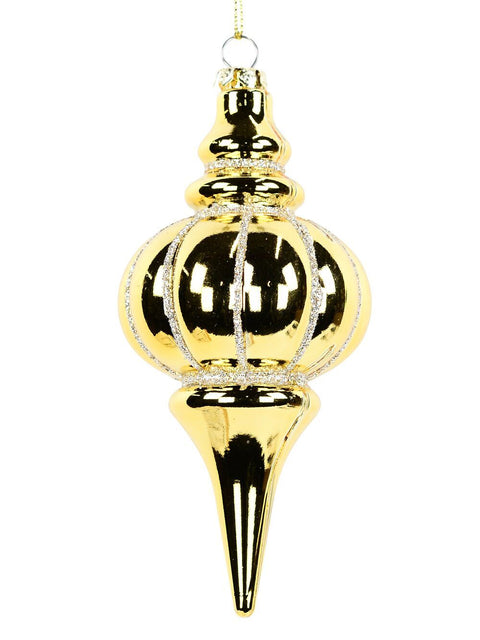 Christmas Warehouse - DECRH980 Shiny Gold & Champagne Glitter Lustrous Signature Finial Drop | 12cm Gold with Champagne