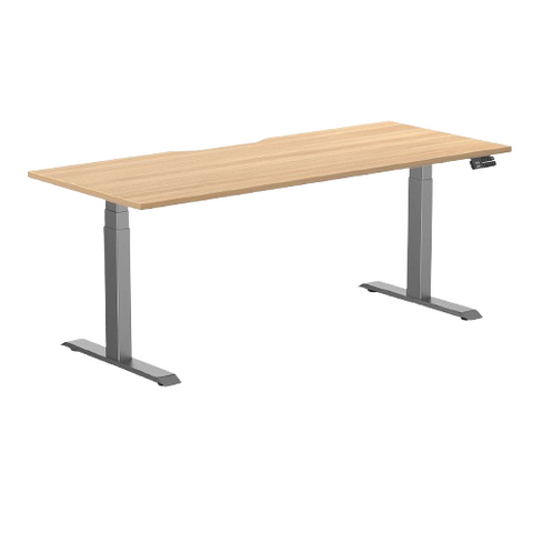 Desky Dual Scalloped Melamine Sit Stand Desk - Sublime Teak / 1800x750mm / Space Grey