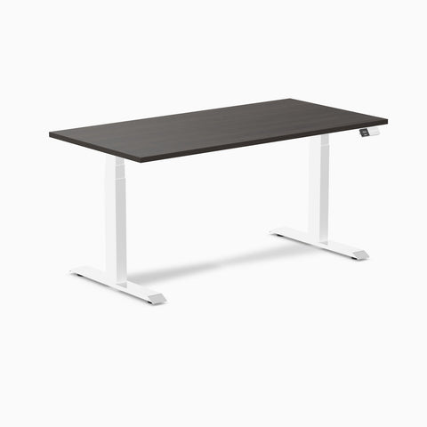 Desky Dual Melamine Sit Stand Desk 150cm Burnished Wood Desktop and White Frame