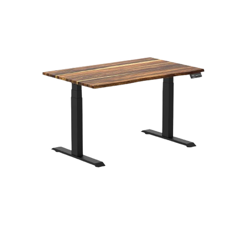Desky Dual Hardwood Sit Stand Desk 120cm (Pheasantwood Desktop/Matte Black Frame)