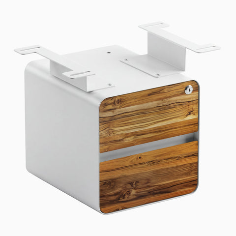 Desky Minimal Under Desk Cabinet - Teak Hardwood / White