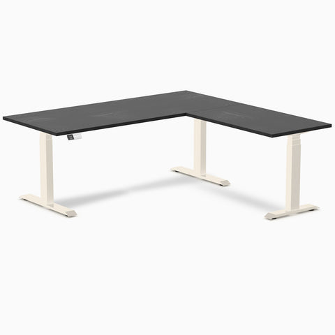 Desky Hardwood L-Shape Sit Stand Desk 180 x 175 cm Black Ash / Wheat Top and Wheat Leg