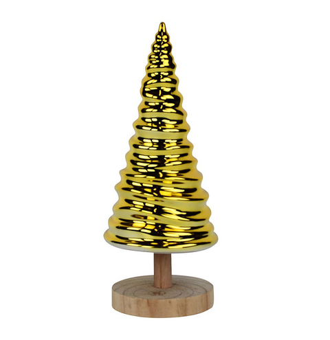 Gold Ridge Ceramic Tabletop Christmas Tree With Wooden Base 33cm