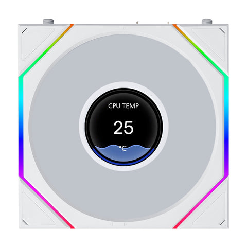 Lian Li Uni Fan TL 1.8in LCD Flex 2.4GHz Wireless 120mm Reverse Blade ARGB Fan - White (12RTLLCD1F1W)