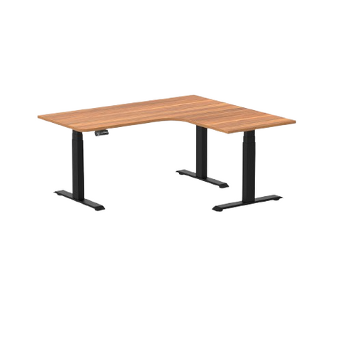 Desky L-Shape Melamine Sit Stand Desk 160cm - Right Return Prime Oak Top and Matte Black Leg