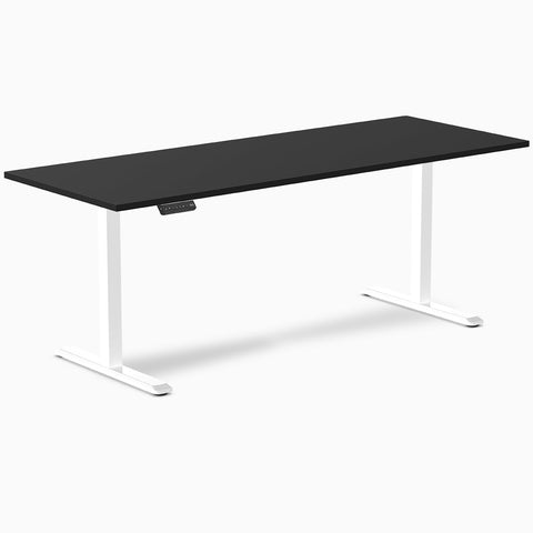 Desky Single Sit Stand Gaming Desk 200cm Black Desktop and White Frame
