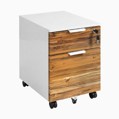 Desky Minimal Filing Cabinet - White / Teak Hardwood
