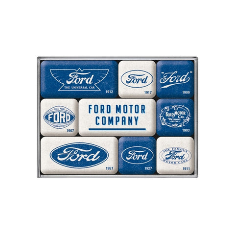 Nostalgic-Art 9pc Fridge Decor Magnet Set Ford Logo Evolution 7x9.3x2cm