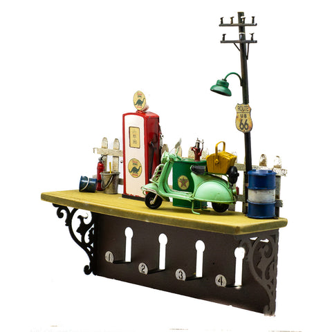 Boyle Shelf Hanging Wall Decor With Hooks Petrol Pump 31cm