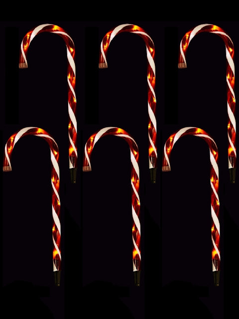 Christmas Warehouse - LITEPT18 6x LED Christmas Candy Cane Path Lights - Red & White Garden Stakes | 54cm Red & White with Cool White
