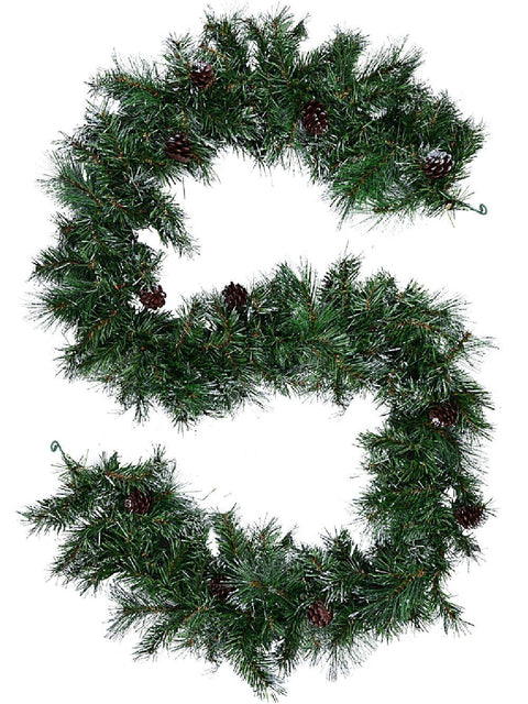 Christmas Warehouse - GARDDG36 2.7m Silver Glitter Pine Cone Christmas Garland | 180 Tips Dark Green with Silver Tips