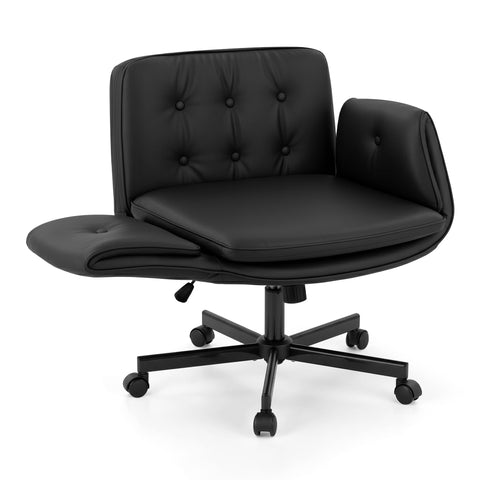 Artiss Criss Cross Legged Office Chair PU with Wheels & Adjustable Armrests Black