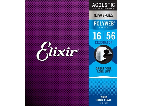 Elixir #11125 Acoustic Polyweb Guitar String 80/20 Bronze 16-56 Resonator