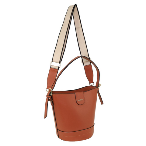 Milleni Women's Handbag Vegan Leather Lightweight Bucket Crossbody Bag (Tan)