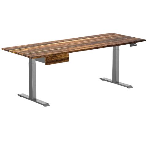 Desky Dual Hardwood Standing Desk With Drawer 200cm Pheasantwood Desktop and Space Grey Frame