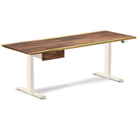 Desky Dual Hardwood Standing Desk With Drawer 200cm Saman Desktop and Wheat Frame