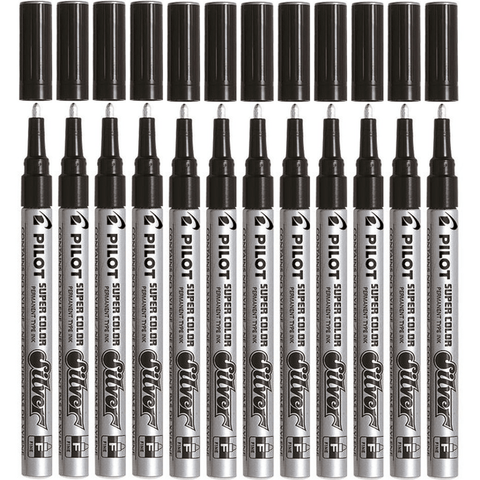 Pilot Box 12 Permanent Marker Super Colour Fine 3.0mm (Silver)