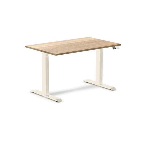Desky Dual Hardwood Sit Stand Desk 120cm White Ash Desktop and Wheat Frame