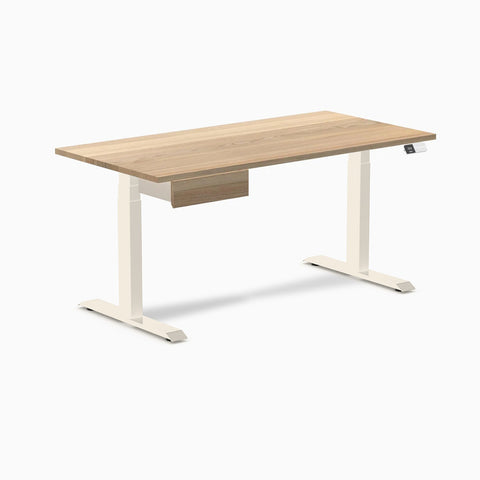 Desky Dual Hardwood Standing Desk With Drawer 150cm White Ash Desktop and Wheat Frame