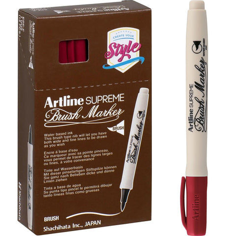 Artline Supreme Brush Marker Box of 12 (Dark Red)