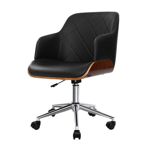 Artiss Wooden Office Chair Fabric Seat (Black)