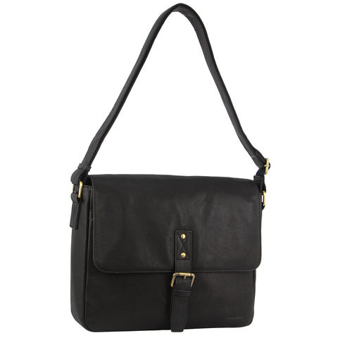 Pierre Cardin Men's Leather Business Satchel Shoulder Bag 35x25cm Black