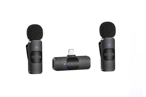 Boya BY-V2 Dual Wireless Lavalier Mic for iPhone iPad