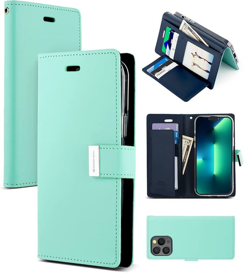Goospery Rich Diary Case for iPhone 14 Pro Max - Mint
