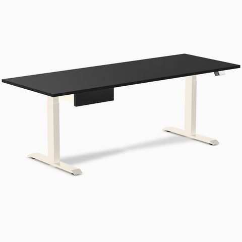 Desky Dual Melamine Standing Desk With Drawer 200cm Black Desktop and Wheat Frame