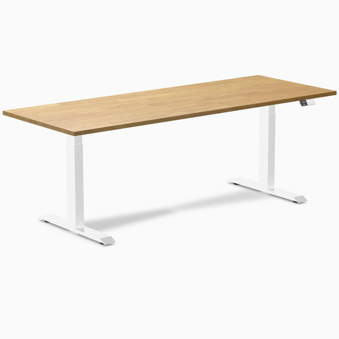 Desky Dual Rubberwood Sit Stand Desk 200cm Light Oak Desktop and White Frame
