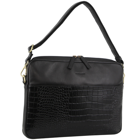Pierre Cardin Croc-Embossed Leather Business 15" Laptop Computer Bag - Black