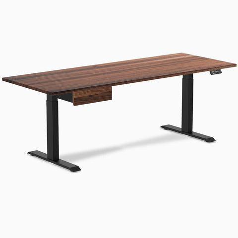 Desky Dual Hardwood Standing Desk With Drawer 200cm Walnut Desktop and Matte Black Frame