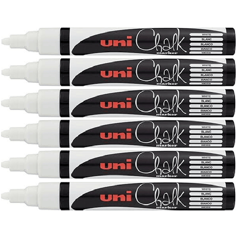 Uni-Ball 6 Pack Chalk Marker Bullet Tip 2.5mm (White)