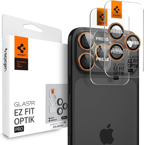 SPIGEN EZ Fit Optik Pro 2PCS Glass Camera Lens Protector for iPhone 17 Pro/Max/16 Pro/Max/15 Pro/Max/14 Pro/Max (Cosmic Orange)