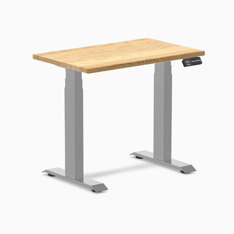 Desky Dual Mini Hardwood Sit Stand Desk 80cm White Oak Desktop and Grey Frame
