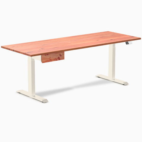 Desky Dual Softwood Standing Desk With Drawer 200cm Red Cedar Desktop and Wheat Frame