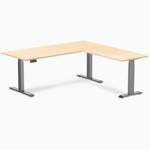 Desky Hardwood L-Shape Sit Stand Desk 180 x 175 cm Maple / Space Grey Top and Space Grey Leg